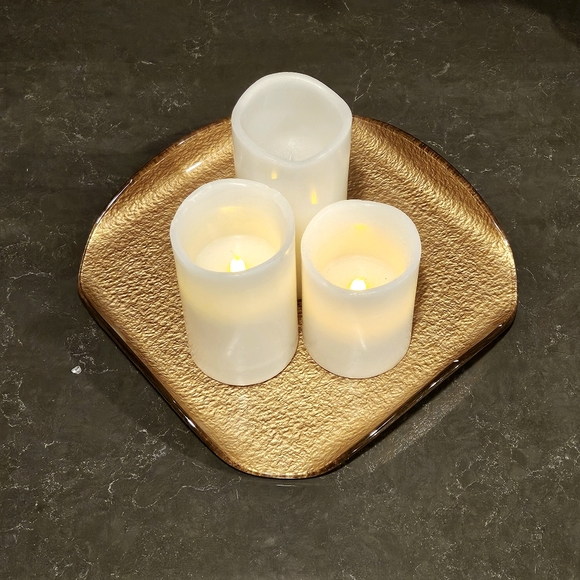 PartyLite Gold Foil Glass  Candle tray/ Holder - Picture 4 of 14